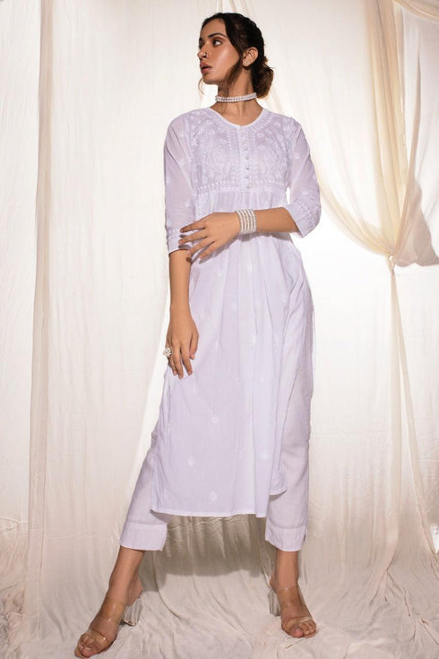 Megha in House of Kari Hand embroidery Chikankari Dress-White